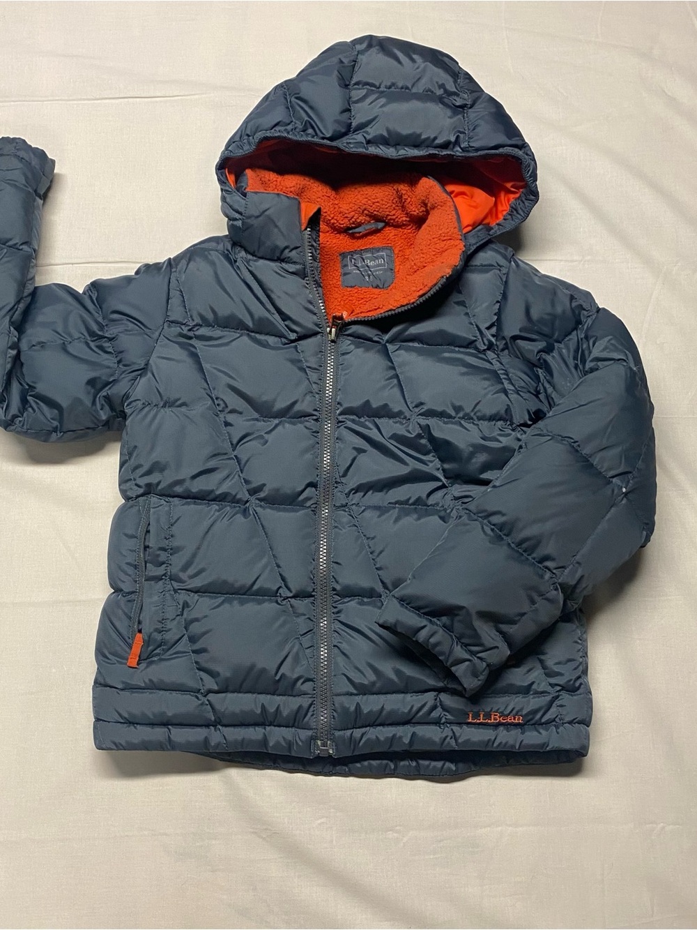 L.L. Bean Navy Puffer Jacket with Orange Lining